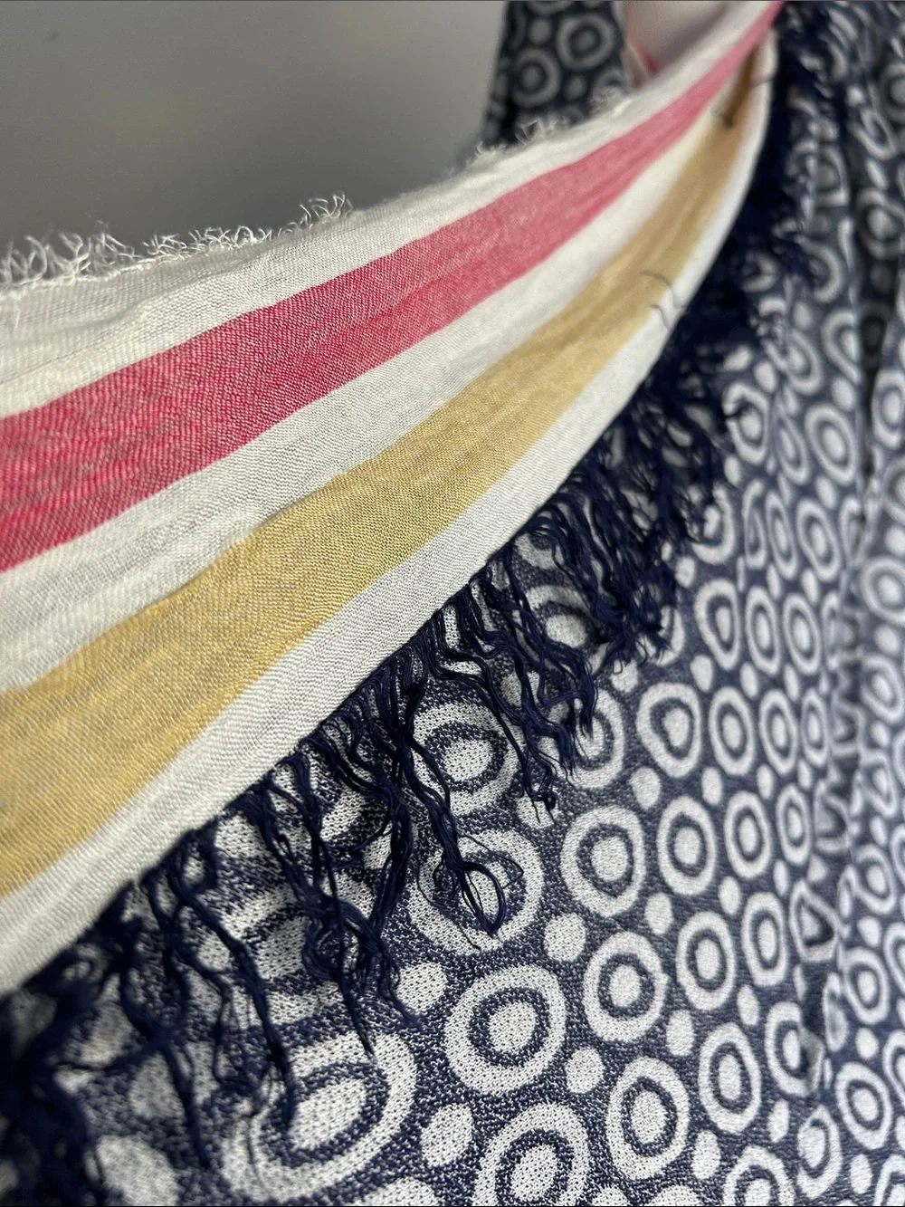🆕 navy red yellow cream classicPatterned Infinity Scarf with Stripes